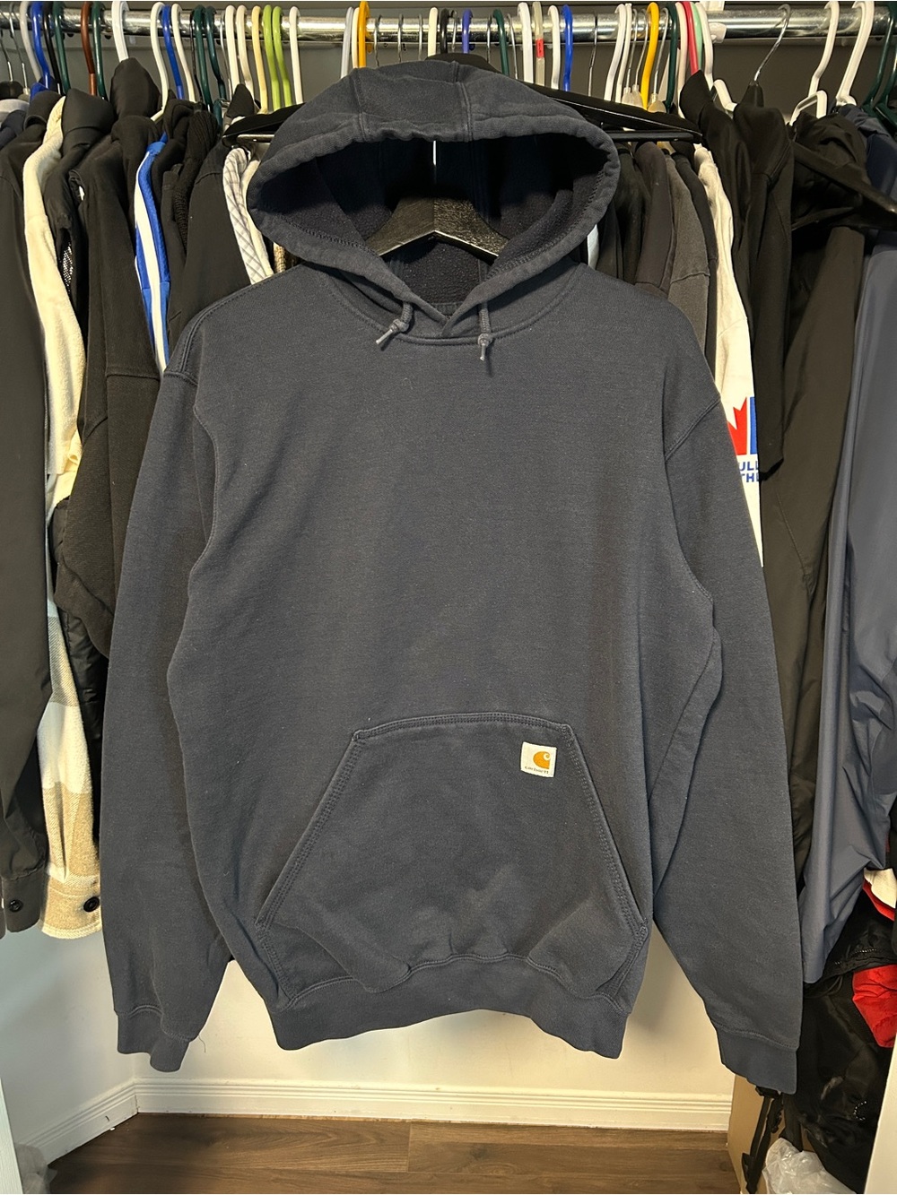 Carhartt Blue Navy Pullover Hooded Sweatshirt Size Small Loose Fit
